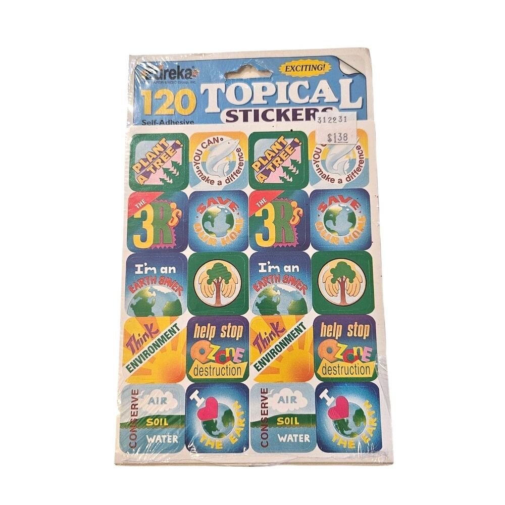 Vtg Eureka Topical Scented Stickers Earth Day Blueberry Sealed 6 Sheets-120 Totl